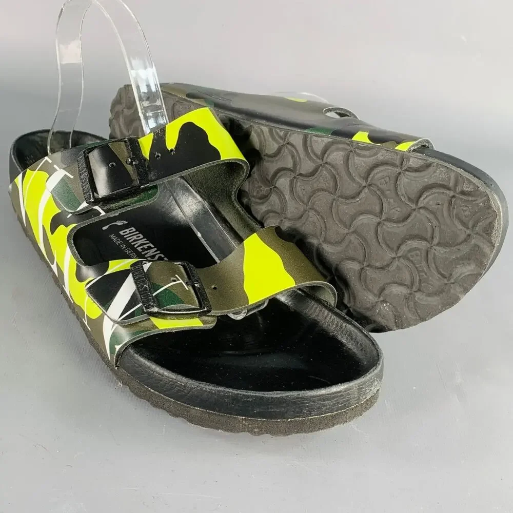VALENTINO Size 10 Green Olive Camouflage Leather Belted Sandals